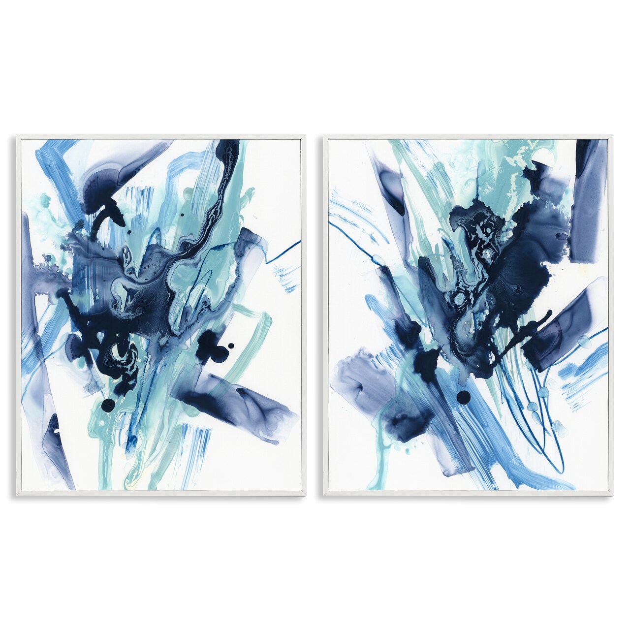 Stupell Industries Abstract Blue Splash 2 pc Framed Giclee Wall Art Set Design by June Erica Vess